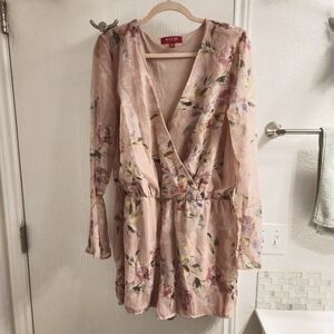 Guess Darla Floral Romper Pink Mauve XL Sheer Sleeves